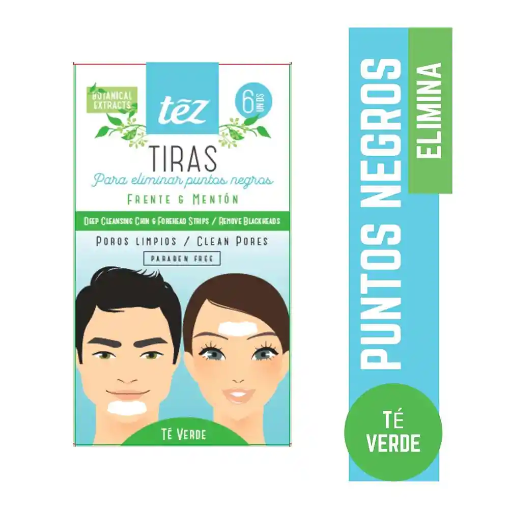 Tez Tiras Elimina Puntos Negros Frente y Mentón Té Verde 