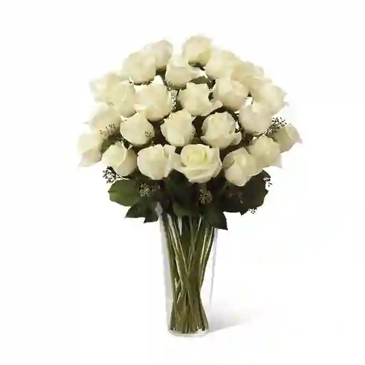 Jarrón Con 24 Rosas Blancas