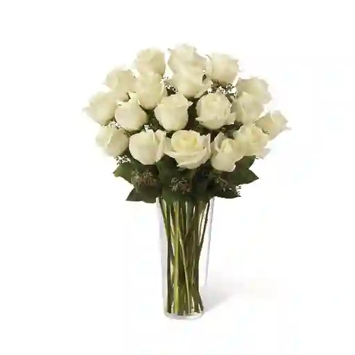 Jarrón Con 18 Rosas Blancas