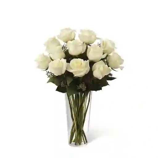 Jarrón Con 12 Rosas Blancas