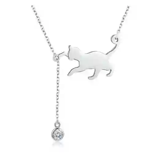 Collar Gato Juega Con Cristal Para Mujer En Plata 925