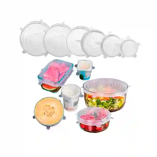 set 6 Tapas Elasticas Silicona Cocina alimentos Recipientes