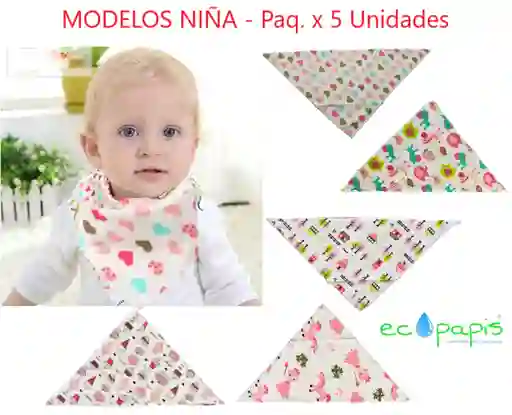 Baberos Bandana Niñas Paq 5 Unidades