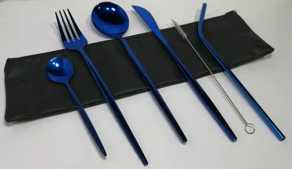 Set de cubiertos Ecológicos portable en acero azul