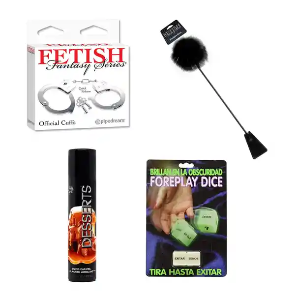 Kit Atrévete Fusta Peluche + Dados + Lubricante + Esposas