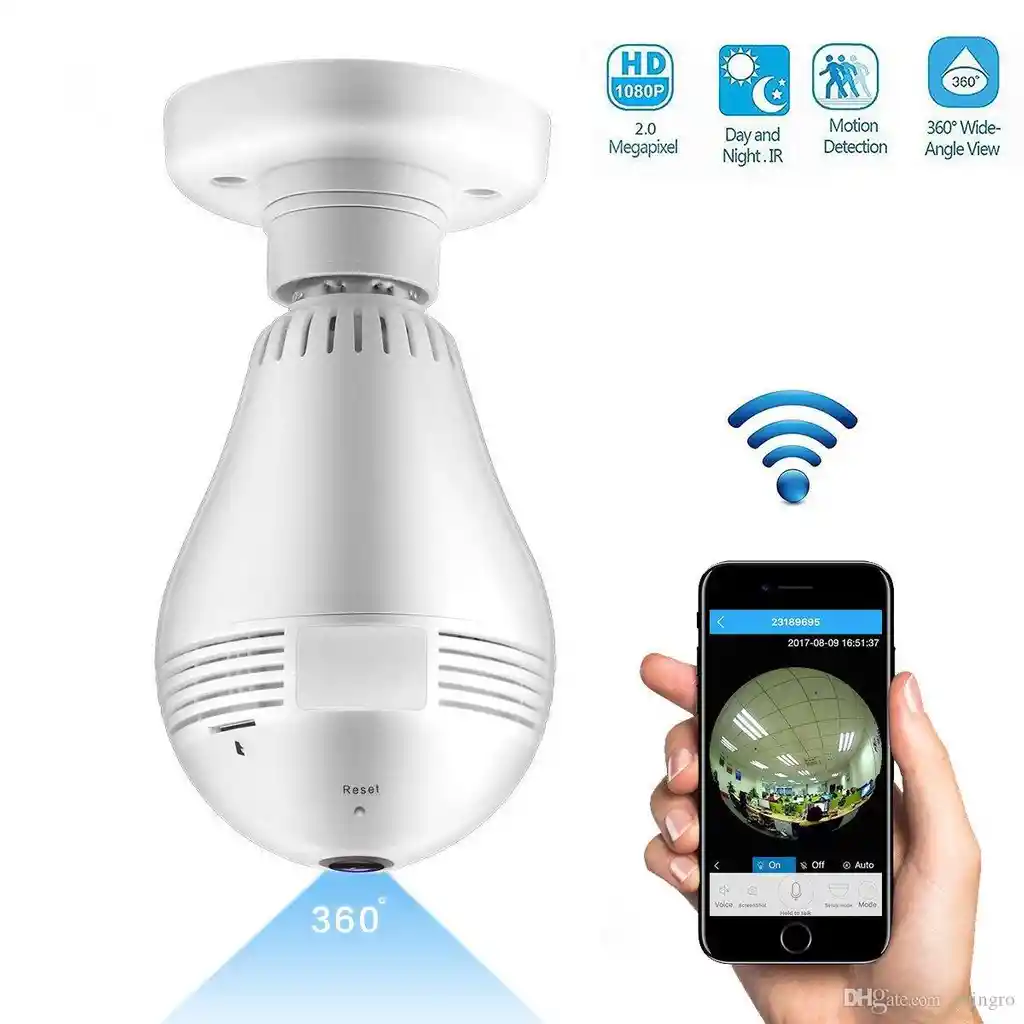 Cámara Wifi De Seguridad Bombilla 360 Grados Full Hd Vr-v380