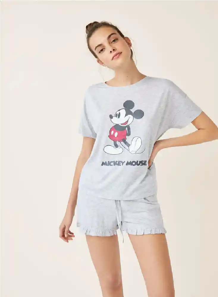 pijama corta mickey gris