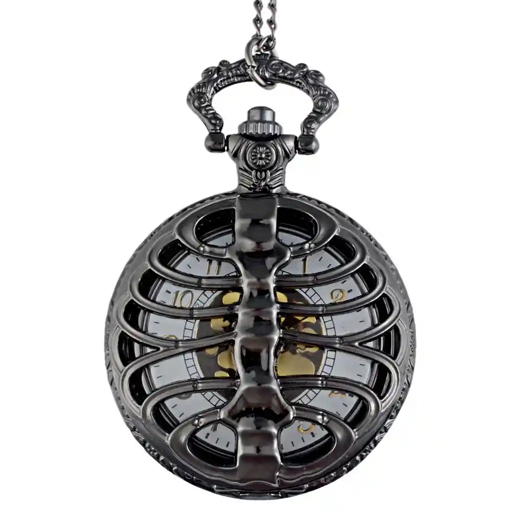 Reloj Bolsillo Cuarzo Cadena Calavera Steampunk P000 Negro