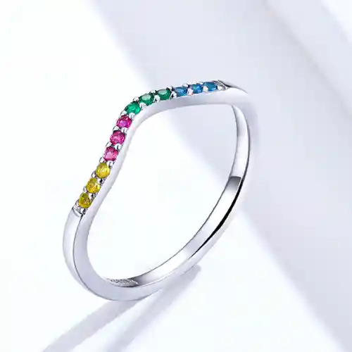 anillo circones de colores irregular en plata de ley 925