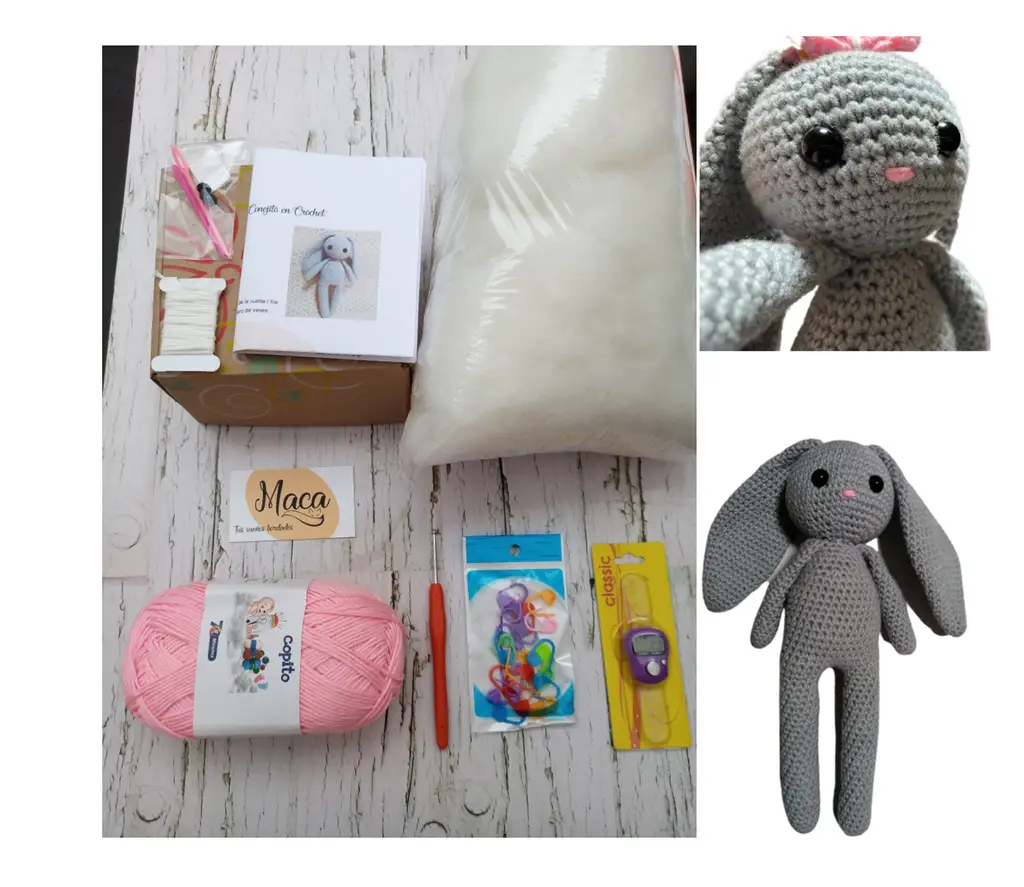 kit crochet muñeco amigurumi: aguja Lana Copito; Relleno; Patron