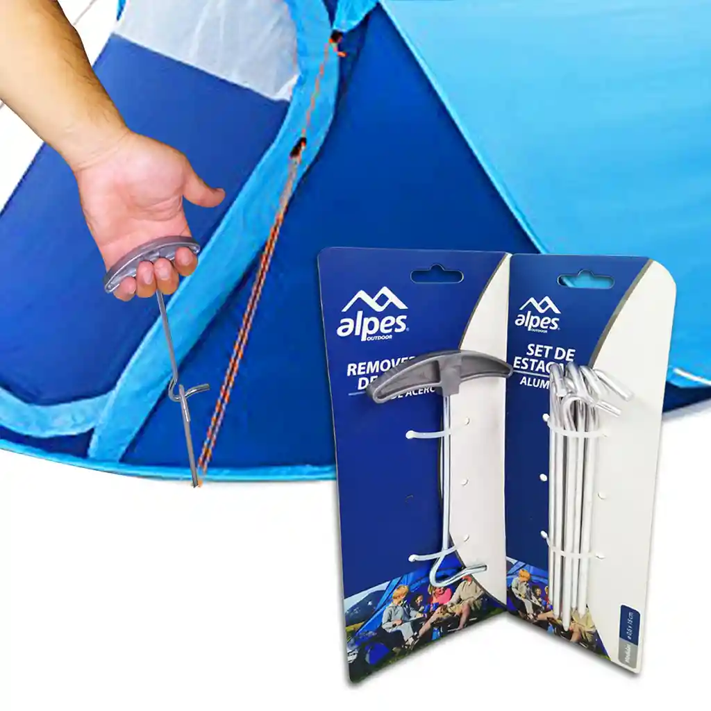 Set Estacas Aluminio Camping Removedor Acampar Carpas