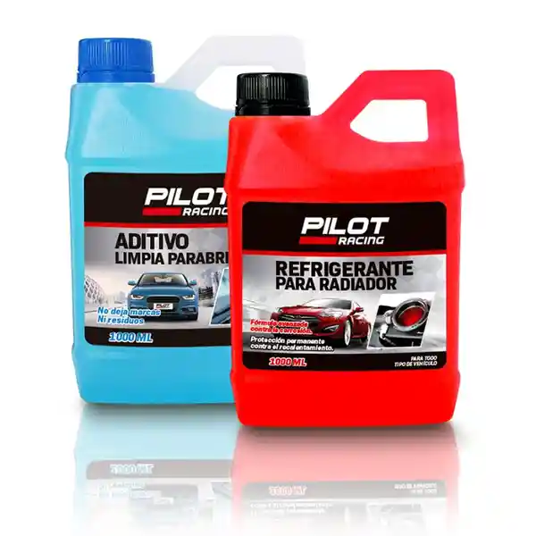 Set Incluye: Pilot Racing Refrigerante Para Radiador Rojo 1000 mL + Pilot Racing Limpiaparabrisas 1000 mL. Provee Una Adecuada Protección al Sistema de Refrigeración Del Motor Ayudando a Prolongar su Vida Útil. Protección Permanente Contra el Recalentamien