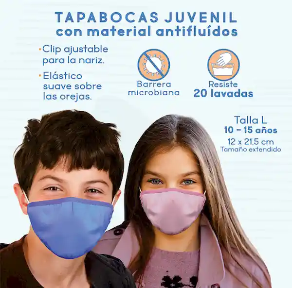 Eurocare Tapabocas Reutilizable Antifluido Juvenil Talla L