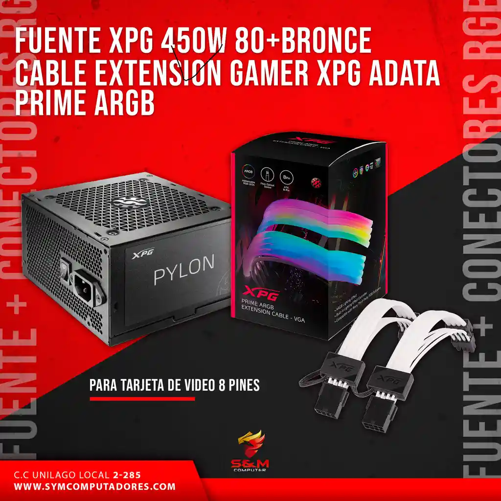 Rgb Fuente Xpg 450W 80 Plus Broze + Extensor A 8 Pines Vga