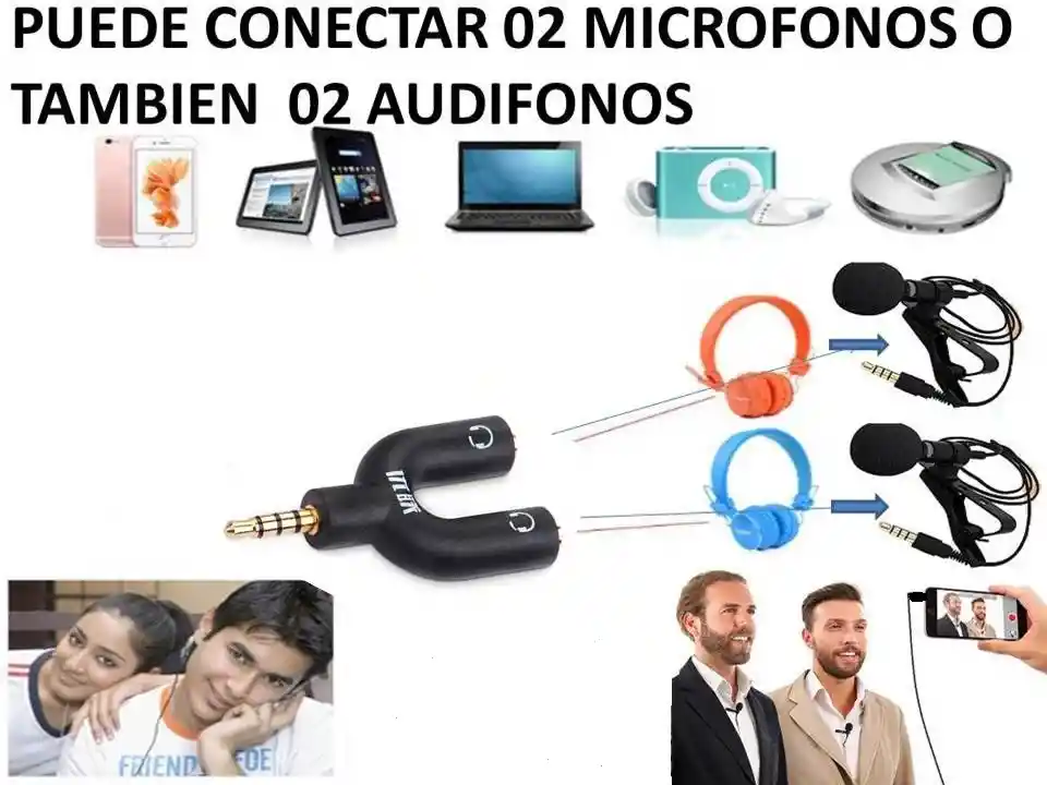 Adaptador Trrs Para Conectar 2 Microfonos Trrs O Audifonos