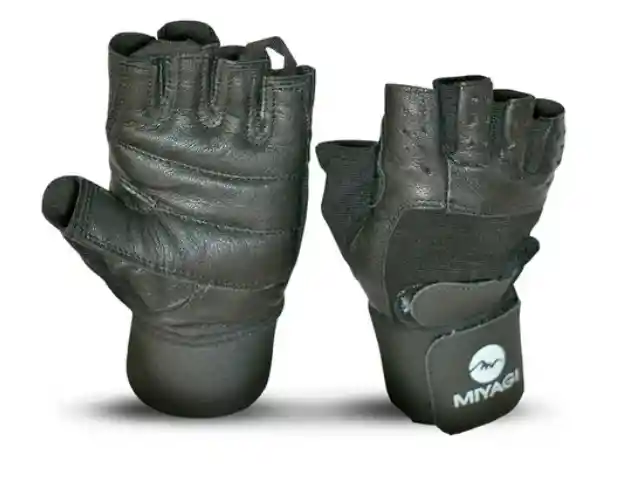 Guantes Pesas Gimnasio Fitness Gym Miyagi Cuero Muñequera