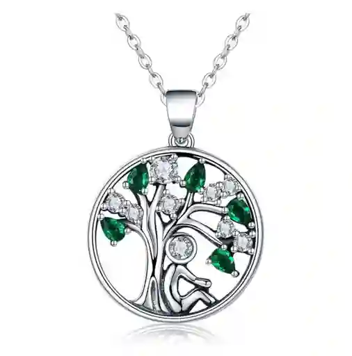 Collar Árbol De La Vida Verde Para Mujer Dama En Plata 925