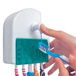 Dispensador Dosificador De Crema Dental + 5 Porta Cepillos