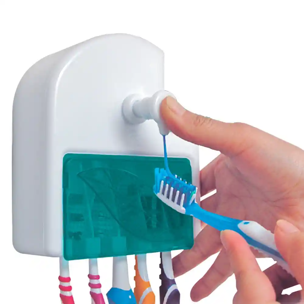 Dispensador Dosificador De Crema Dental + 5 Porta Cepillos