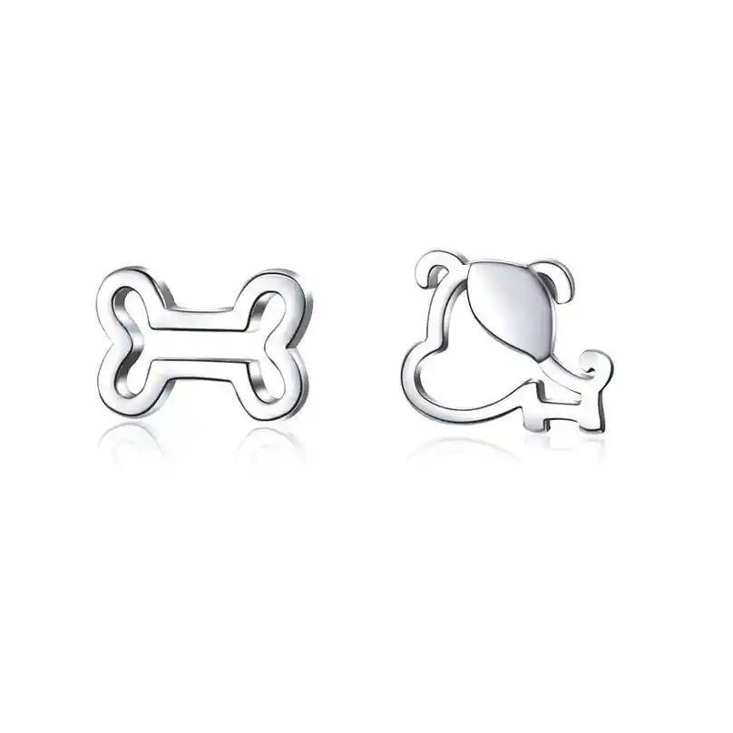 Aretes Para Mujer Hueso Perro Fabricados En Plata 925