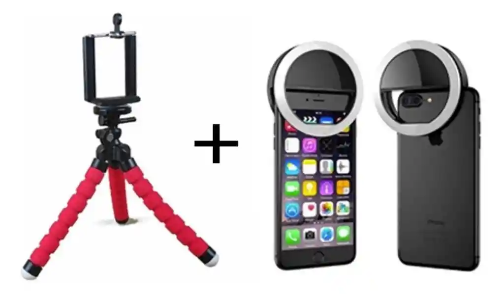 Combo tripode flexible para celular + aro de luz led recargable