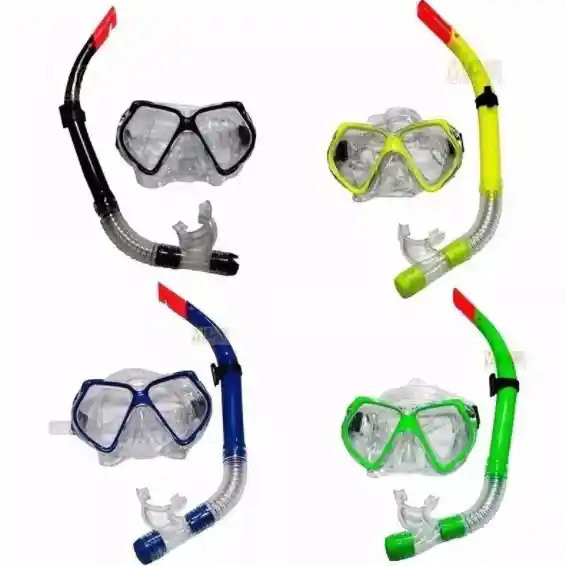 Set Careta Y Snorkel Swimmer Buceo Silicona Doble Válvula