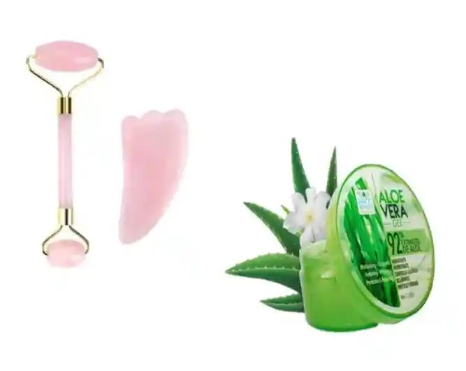 Gua Sha Rodillo Cuarzo Rosa + Gel Aloe - kg