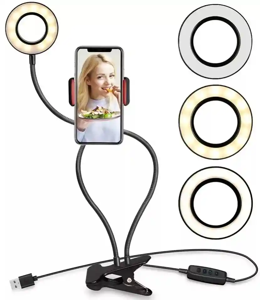 Soporte Flexible Selfie Celular Aro Luz 3 Modos De Luz Led