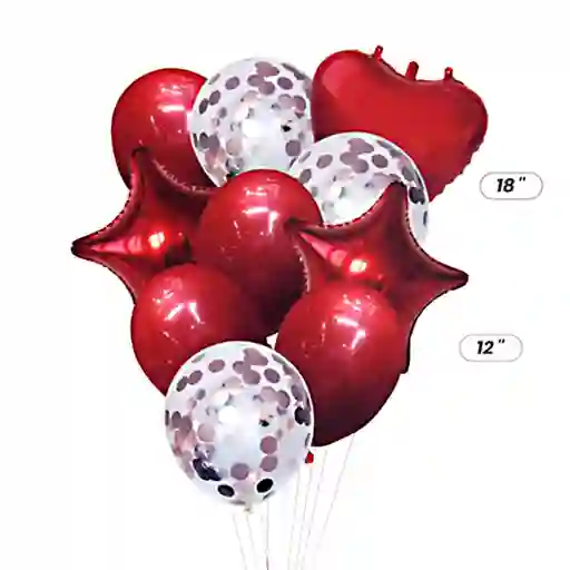 Bouquet Bombas Mezcladas Con Confeti corazon y estrellas Rojo