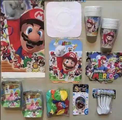 Kit Decoracion Fiesta Infantil Cumpleaños Mario Bros 24 Invitado