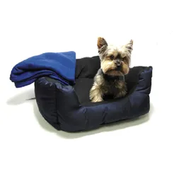 Cama Mediana Para Mascota Color Azul Oscuro + Cobija Termica.