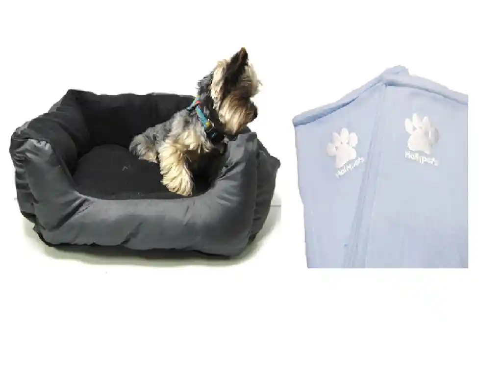 Cama Mediana Para Mascota Color Gris + Cobija Termica.