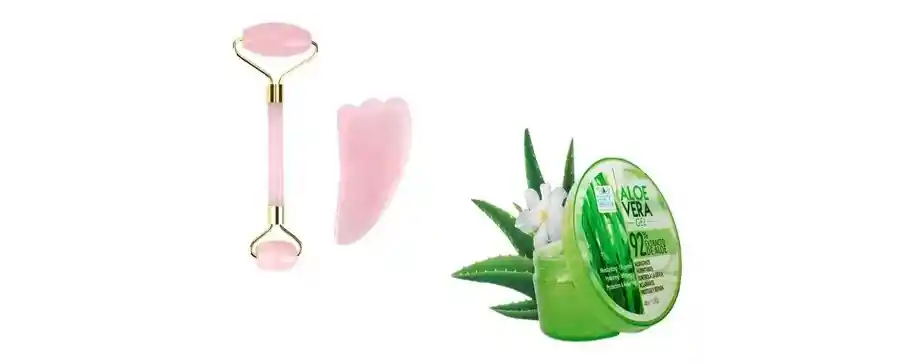 Gua Sha Rodillo Cuarzo Rosa + Gel Aloe - Kg