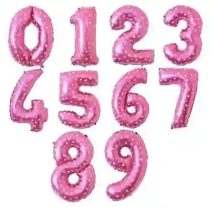 Globos Metalizados Números 40Cm de color rosado con corazones