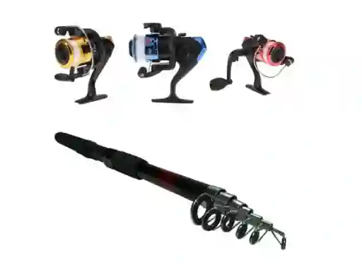 Set X 3 Cañas De Pescar De 2.10mt Bara + Carretel + Nailon