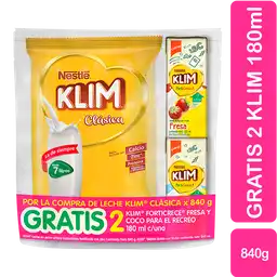 Leche en Polvo KLIM® Clásica bolsa x 840g + GRATIS 2 KLIM Bebida Lactea
