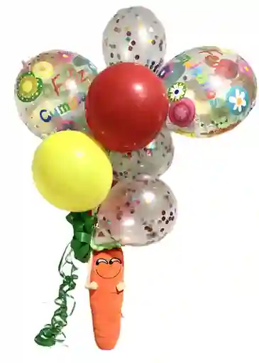 Set Feliz Cumpleaños Ramo 8 Globos + Peluche de Zanahoria