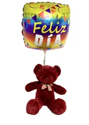 Oso De Peluche Vinotinto Con Globo Feliz Día