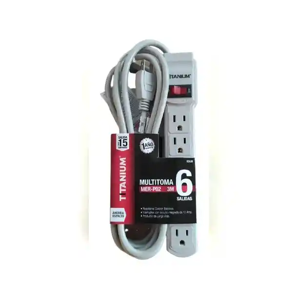 Multitoma 6 Puertos 125v 15a Polaridad A Tierra Cable De 3m