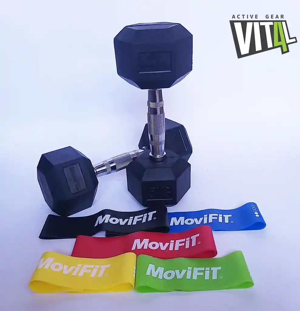 Movifit Combo Mancuernas 5Kg + Set Bandas 5 Niveles Co