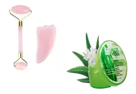 Gua Sha Rodillo Cuarzo Rosa + Gel Aloe - Kg