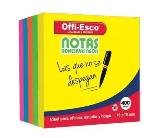 Notas Adhesivas Removibles 76x76mm Colores Neon Pqtx400 Hj