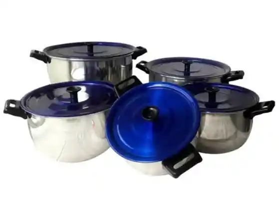 Olla Caldero Oreja Para La Cocina X 5 Aluminio Alta Pureza azul