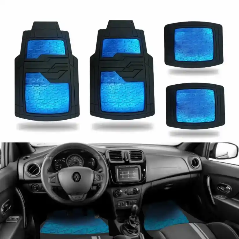 Tapete Para Auto Carro 4 Piezas En Pvc Metalizado Azul