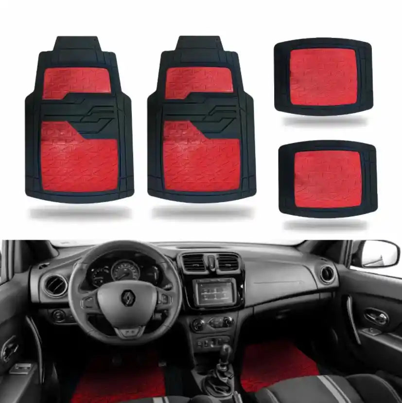 Tapete Para Auto Carro 4 Piezas En Pvc Metalizado Rojo