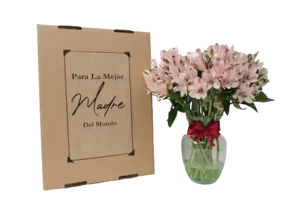 Caja De Regalo, Bouquet Flores Frescas Y Jarrón