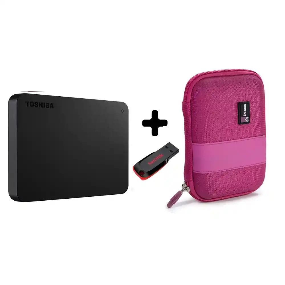 Toshiba Disco Duro Cambio 1 Tb + Estuche Rosado + Usb 16 Gb