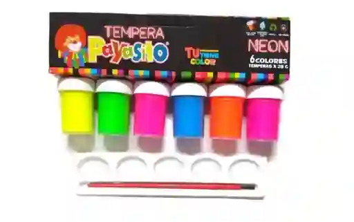 Payasito Temperas Neon X 6 Unidades + Pincel+Paleta