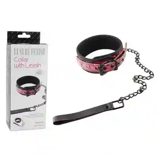 Fetish Collar With Leash Luxury Rojo