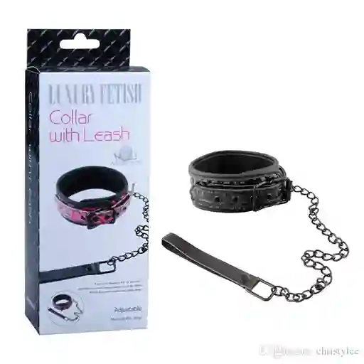 Fetish Collar With Leash Luxury Negro